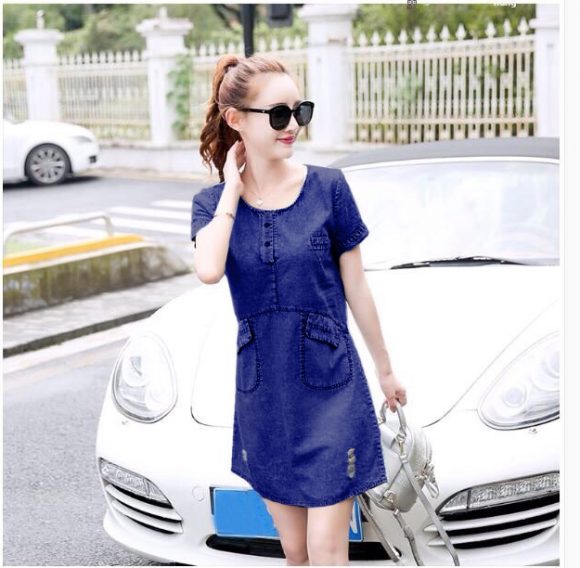 ĐẦM JEAN SUÔNG CỔ TRỤ PHỐI TÚI